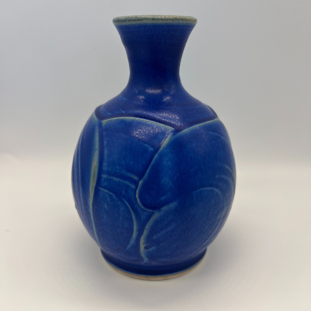 Pewabic Pottery Detroit 110 Vase 5.75" Vintage Blue Textured Distressed Edges